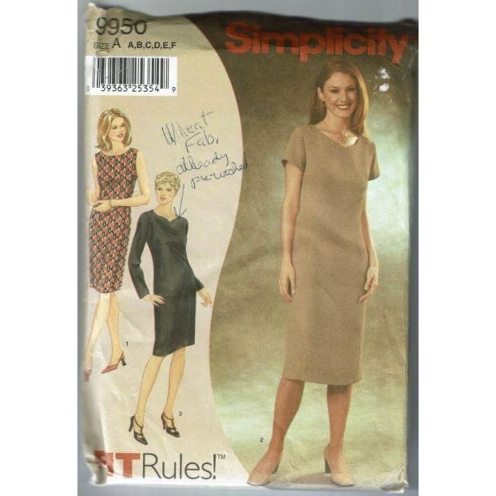 Simplicity Sewing Pattern 9950 Misses Sleeveless Dress Size A-F Bust 35-45